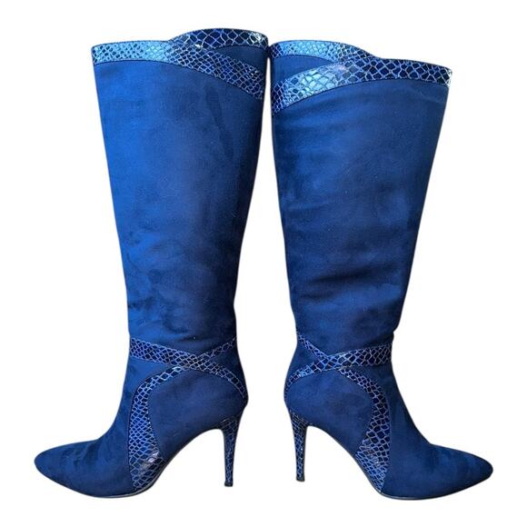 6.5 Monroe & Main royal blue suede knee-high boots with snakeskin trim chic sexy - Picture 3 of 16